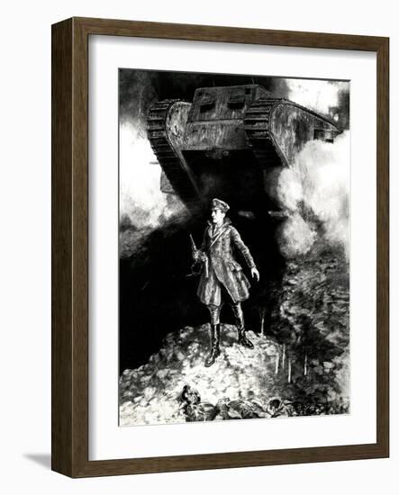 WW1 - Captain Hotblack Guides Tank into Action-Percy F.s. Spence-Framed Art Print