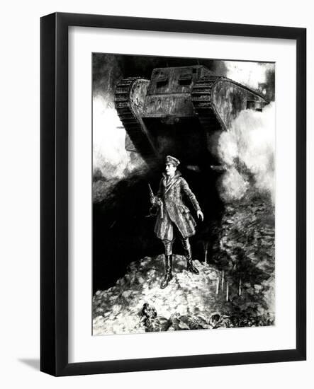 WW1 - Captain Hotblack Guides Tank into Action-Percy F.s. Spence-Framed Art Print