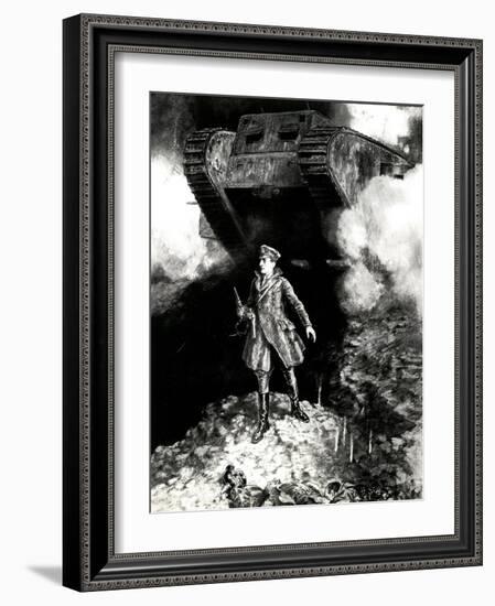 WW1 - Captain Hotblack Guides Tank into Action-Percy F.s. Spence-Framed Art Print