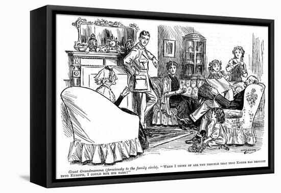 WW1 Cartoon - Family Knitting-H.m. Brock-Framed Stretched Canvas
