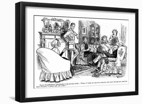 WW1 Cartoon - Family Knitting-H.m. Brock-Framed Art Print