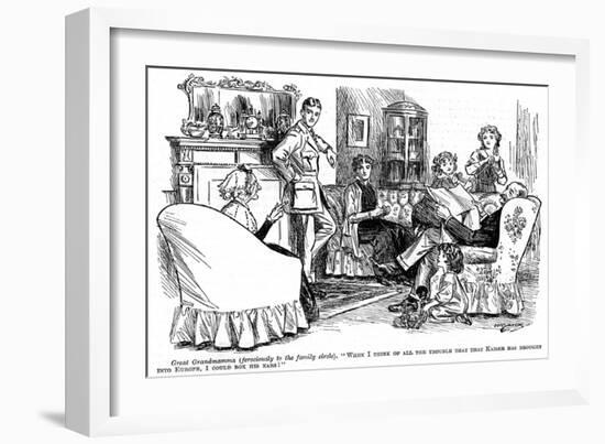 WW1 Cartoon - Family Knitting-H.m. Brock-Framed Art Print