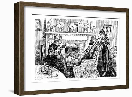 WW1 Cartoon - the Super-Patriot - Knitting-Richard Brook-Framed Art Print