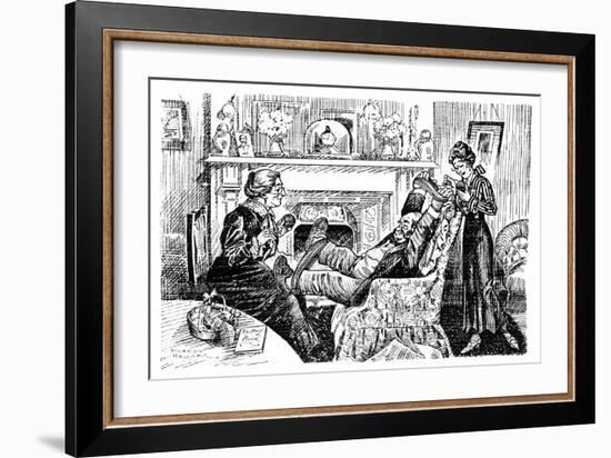 WW1 Cartoon - the Super-Patriot - Knitting-Richard Brook-Framed Art Print