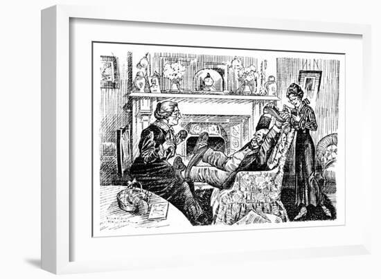 WW1 Cartoon - the Super-Patriot - Knitting-Richard Brook-Framed Art Print