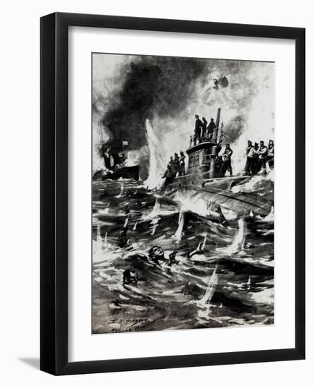 WW1 - Hms E13 British Submarine - Aground and Attacked-E.s. Hodgson-Framed Art Print