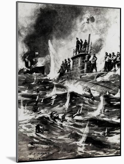 WW1 - Hms E13 British Submarine - Aground and Attacked-E.s. Hodgson-Mounted Art Print