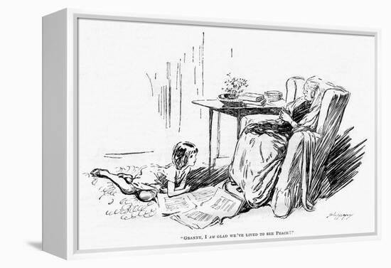 WW1 Knitting and the End of the War, Cartoon-Claude Shepperson-Framed Stretched Canvas