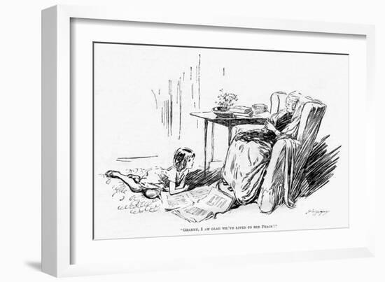 WW1 Knitting and the End of the War, Cartoon-Claude Shepperson-Framed Art Print