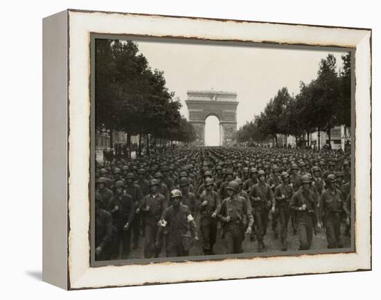 WW2 American Soldiers Marching During the Liberation of Paris, Aug. 26, 1944-null-Framed Stretched Canvas