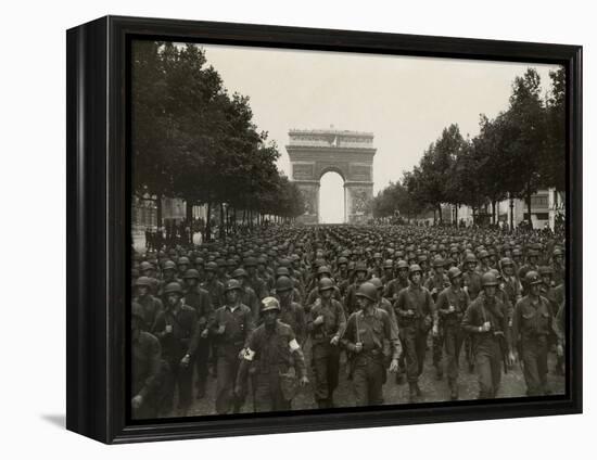 WW2 American Soldiers Marching During the Liberation of Paris, Aug. 26, 1944-null-Framed Stretched Canvas