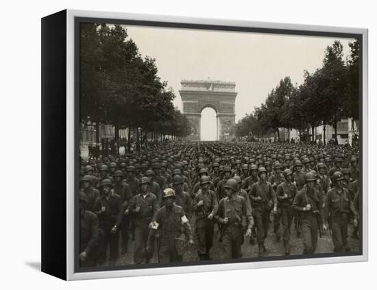 WW2 American Soldiers Marching During the Liberation of Paris, Aug. 26, 1944-null-Framed Stretched Canvas