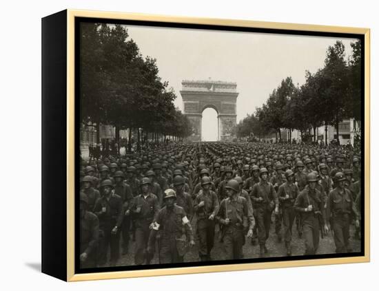 WW2 American Soldiers Marching During the Liberation of Paris, Aug. 26, 1944-null-Framed Stretched Canvas