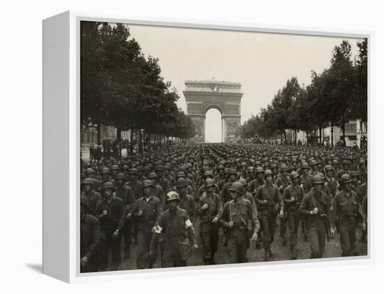 WW2 American Soldiers Marching During the Liberation of Paris, Aug. 26, 1944-null-Framed Stretched Canvas