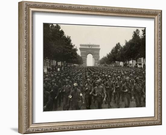 WW2 American Soldiers Marching During the Liberation of Paris, Aug. 26, 1944-null-Framed Photo