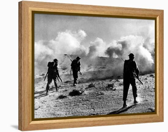 WW2 British Soldiers on Libyan Frontier 1941 Advancing Through a Smoke Screen-null-Framed Premier Image Canvas