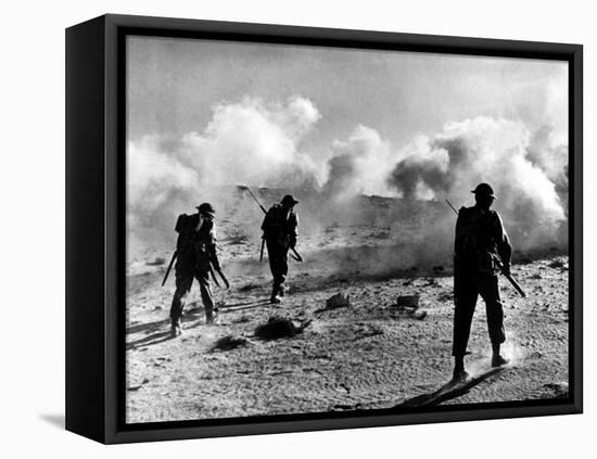 WW2 British Soldiers on Libyan Frontier 1941 Advancing Through a Smoke Screen-null-Framed Premier Image Canvas