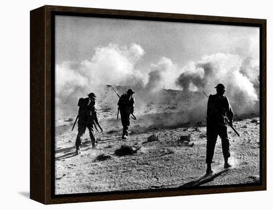 WW2 British Soldiers on Libyan Frontier 1941 Advancing Through a Smoke Screen-null-Framed Premier Image Canvas