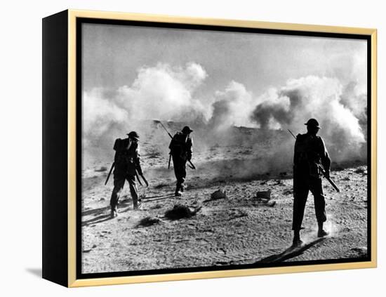 WW2 British Soldiers on Libyan Frontier 1941 Advancing Through a Smoke Screen-null-Framed Premier Image Canvas