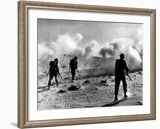 WW2 British Soldiers on Libyan Frontier 1941 Advancing Through a Smoke Screen-null-Framed Photographic Print