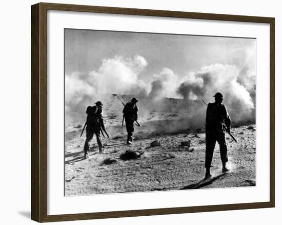 WW2 British Soldiers on Libyan Frontier 1941 Advancing Through a Smoke Screen-null-Framed Photographic Print