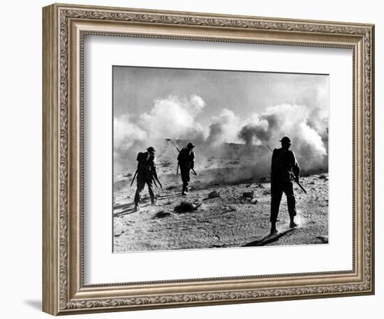 WW2 British Soldiers on Libyan Frontier 1941 Advancing Through a Smoke Screen-null-Framed Photographic Print