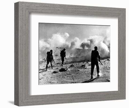 WW2 British Soldiers on Libyan Frontier 1941 Advancing Through a Smoke Screen-null-Framed Photographic Print