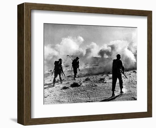 WW2 British Soldiers on Libyan Frontier 1941 Advancing Through a Smoke Screen-null-Framed Photographic Print