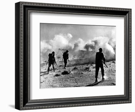 WW2 British Soldiers on Libyan Frontier 1941 Advancing Through a Smoke Screen-null-Framed Photographic Print