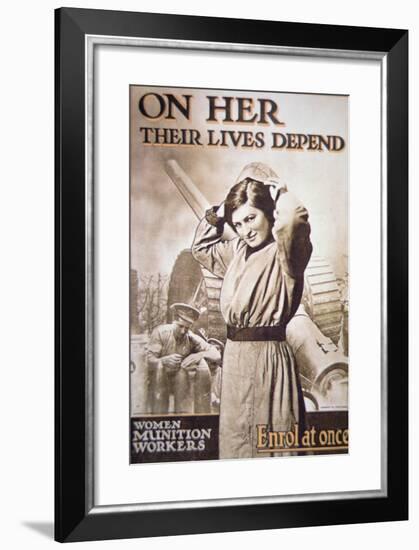 Wwi Poster Encouraging Women Munition Workers, C.1914-18-null-Framed Giclee Print