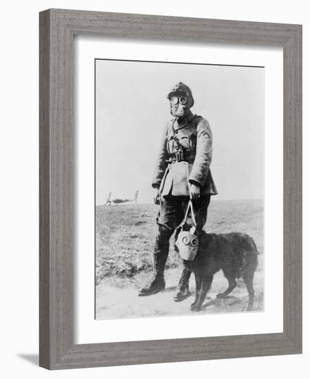 WWI Sergeant and Dog Wearing Gas Masks Photograph-Lantern Press-Framed Art Print