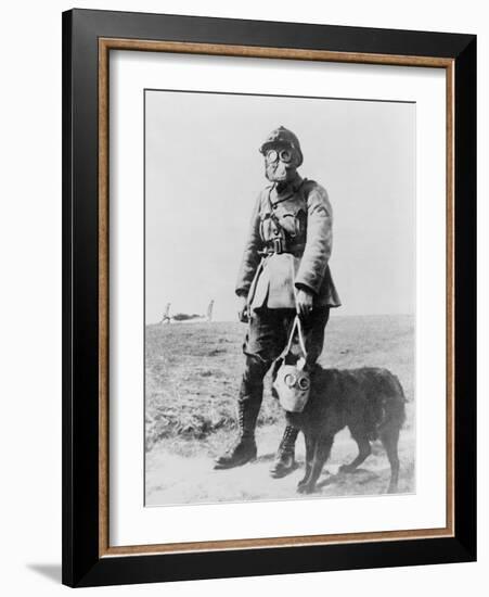 WWI Sergeant and Dog Wearing Gas Masks Photograph-Lantern Press-Framed Art Print