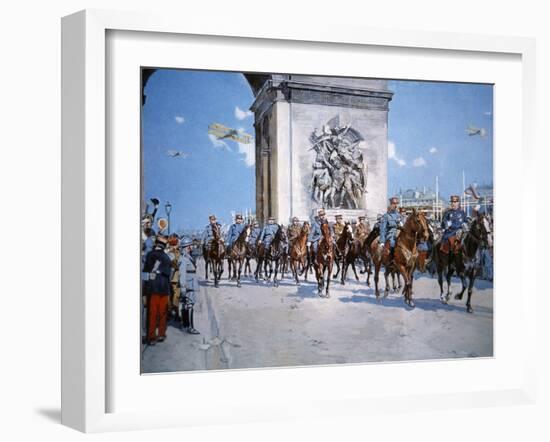 WWI Victory Parade Passing Through the Arc De Triomphe Led by French Marshals Joffre and Foch-Francois Flameng-Framed Giclee Print