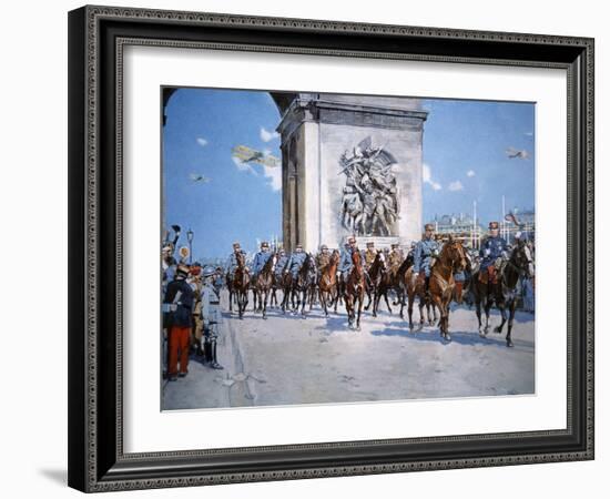 WWI Victory Parade Passing Through the Arc De Triomphe Led by French Marshals Joffre and Foch-Francois Flameng-Framed Giclee Print