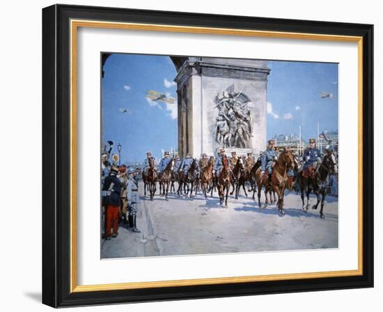 WWI Victory Parade Passing Through the Arc De Triomphe Led by French Marshals Joffre and Foch-Francois Flameng-Framed Giclee Print