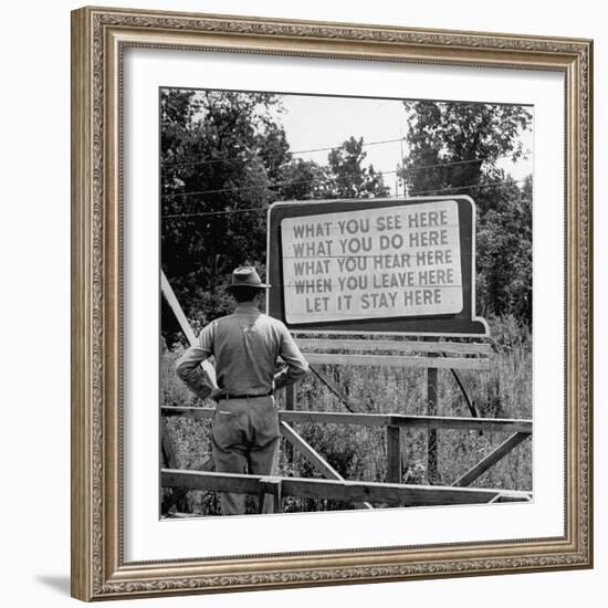 WWII Era Billboard at Oak Ridge Facility Warn Workers to Keep silent of anything seen or Heard here-Ed Clark-Framed Photographic Print