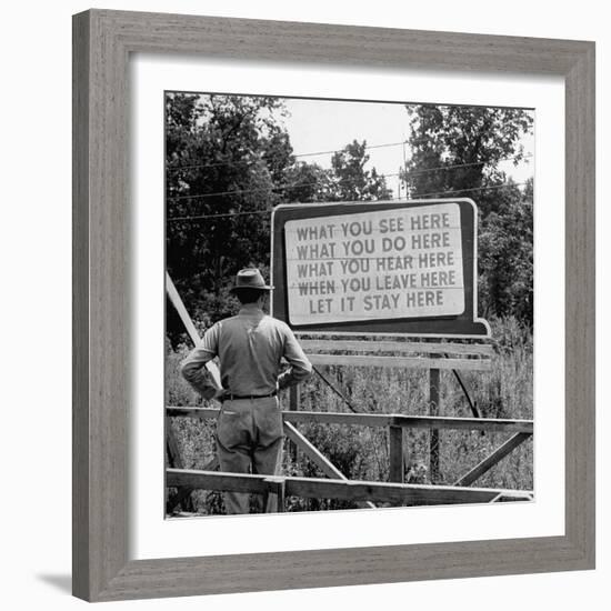 WWII Era Billboard at Oak Ridge Facility Warn Workers to Keep silent of anything seen or Heard here-Ed Clark-Framed Photographic Print