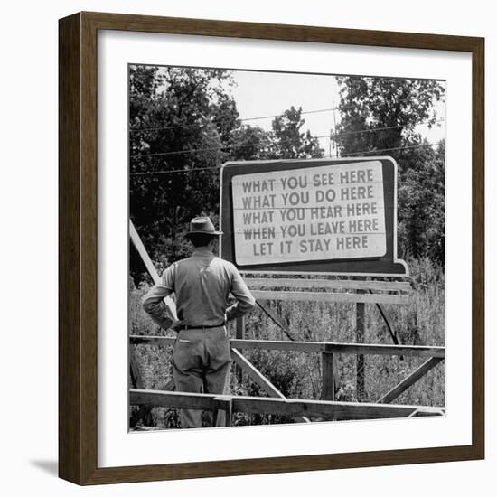 WWII Era Billboard at Oak Ridge Facility Warn Workers to Keep silent of anything seen or Heard here-Ed Clark-Framed Photographic Print