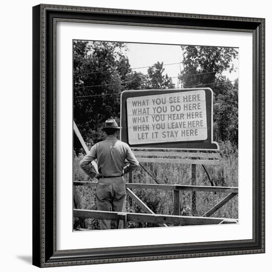 WWII Era Billboard at Oak Ridge Facility Warn Workers to Keep silent of anything seen or Heard here-Ed Clark-Framed Photographic Print