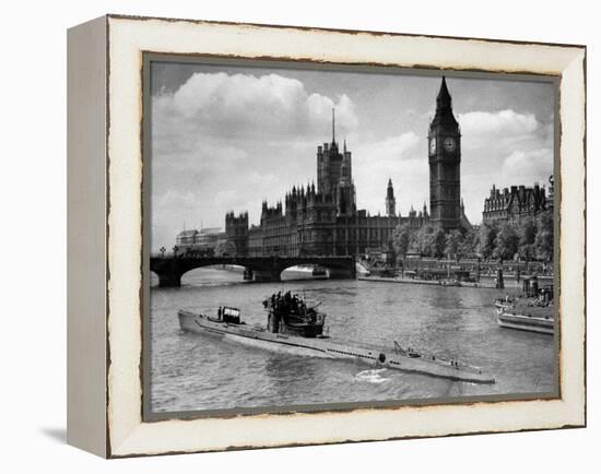 WWII London Thames U-Boat 1945-null-Framed Premier Image Canvas