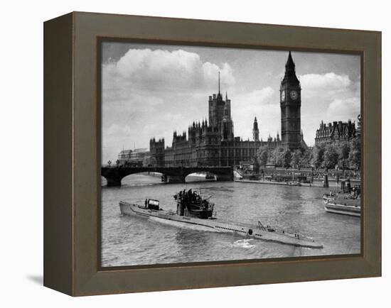 WWII London Thames U-Boat 1945-null-Framed Premier Image Canvas