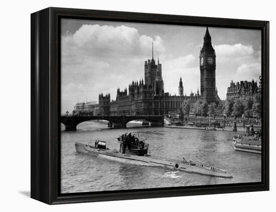 WWII London Thames U-Boat 1945-null-Framed Premier Image Canvas