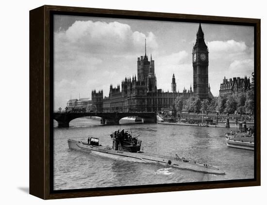 WWII London Thames U-Boat 1945-null-Framed Premier Image Canvas