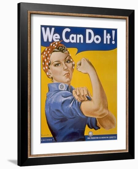 WWII Patriotic "We Can Do It" Poster by J. Howard Miller Featuring Woman Factory Workers-null-Framed Photographic Print