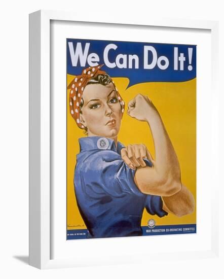 WWII Patriotic "We Can Do It" Poster by J. Howard Miller Featuring Woman Factory Workers-null-Framed Photographic Print