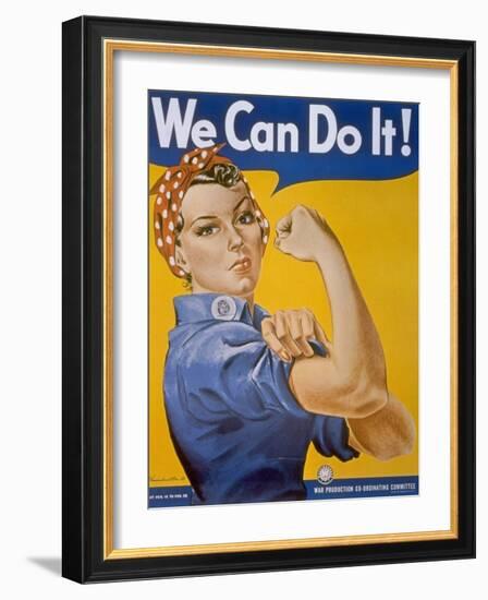 WWII Patriotic "We Can Do It" Poster by J. Howard Miller Featuring Woman Factory Workers-null-Framed Photographic Print