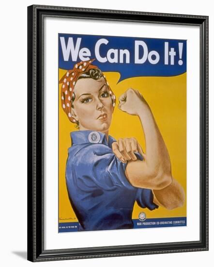 WWII Patriotic "We Can Do It" Poster by J. Howard Miller Featuring Woman Factory Workers-null-Framed Photographic Print