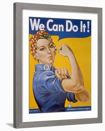 WWII Patriotic "We Can Do It" Poster by J. Howard Miller Featuring Woman Factory Workers-null-Framed Photographic Print