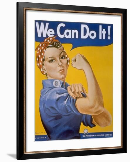 WWII Patriotic "We Can Do It" Poster by J. Howard Miller Featuring Woman Factory Workers-null-Framed Photographic Print