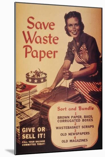 WWII: 'save Waste Paper'-null-Mounted Giclee Print